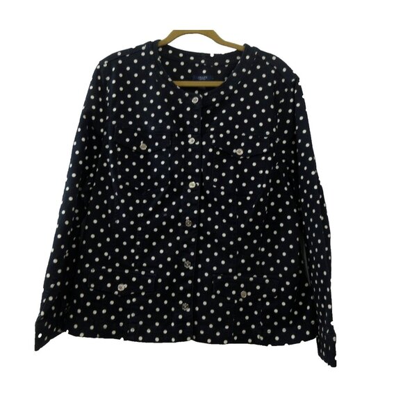 Chaps Blazer Jacket Womens Plus 3X Navy & White Polka Dot Button Front Pockets - Picture 1 of 6